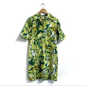 Vintage Lady Bayard 70s bright colored dress green floral kaftan house gown